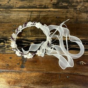 Flower girl crown halo with pretty flowers, pearls and beads